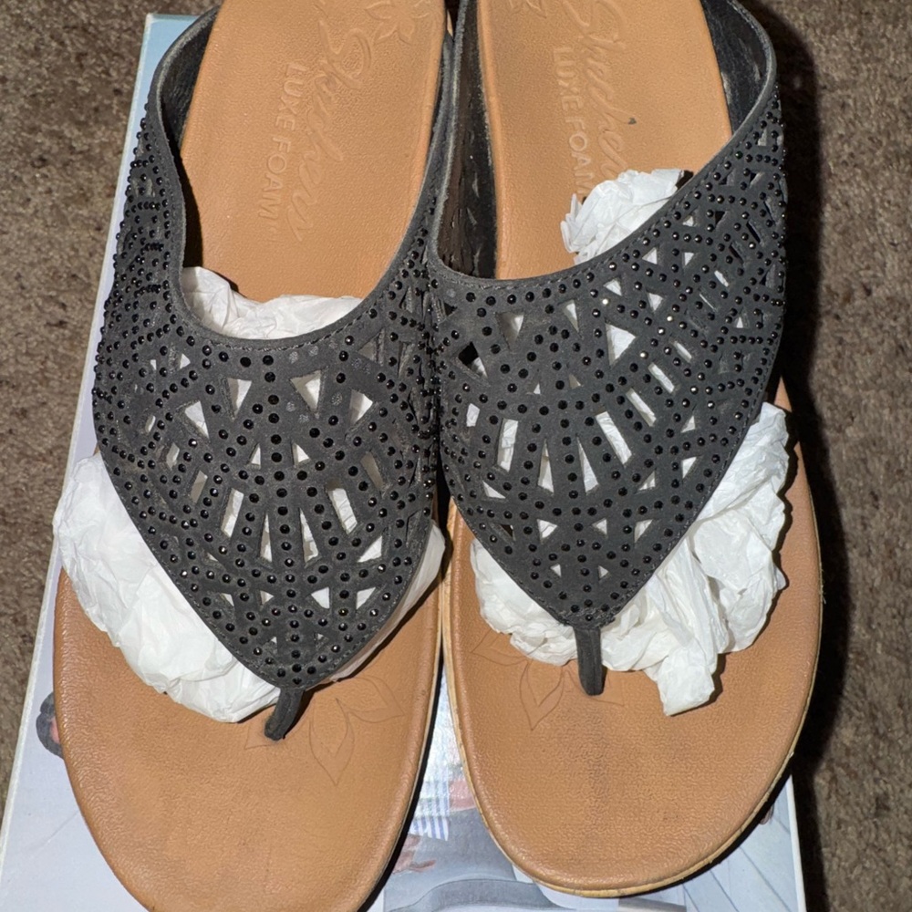 Skechers Black Cutout Women's Wedge Sandals
